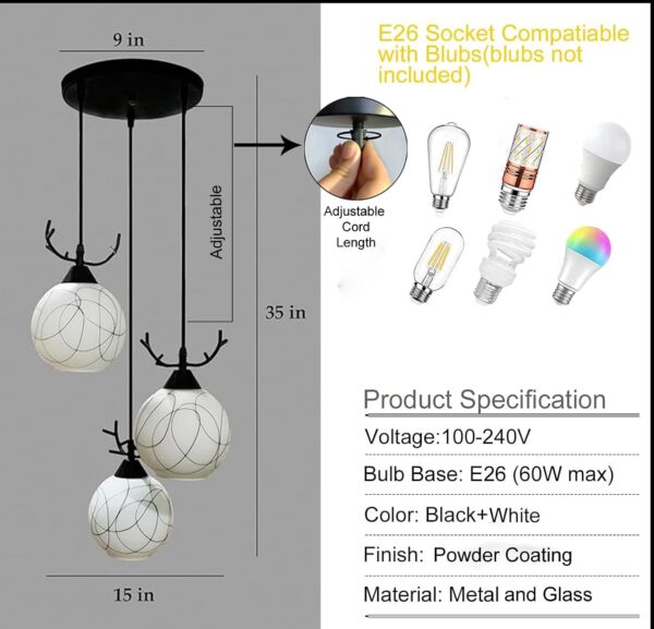 BrightLyt Hanging Lights for Living Room, Ceiling Pendant Lamps for Home Decoration, Pendant Drawing Room Center Hanging Lamp, Dining Table Ceiling Chandelier (Deer Horns 3 Round Cluster) - Image 5