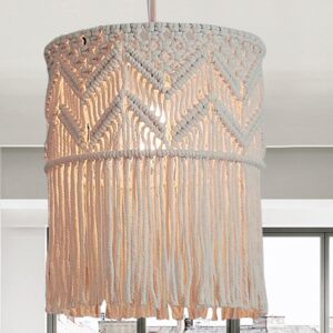 KAAHIRA Macrame Cotton Chandelier Lamp for Living Room Hall Ceiling Bohemian Style with Wiring Plug Handcrafted by Indian Artisans [Cream, 12" Diameter, 1 Pcs] - Image 5