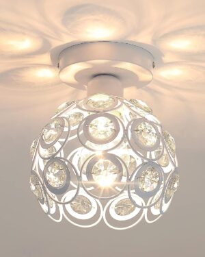 Homesake® Metal Dual Ring Crystal Flush Mount Ceiling Lamp Light, for Hallway Light Fixture Ceiling Flush Mount (Dual Ring White) - Image 4