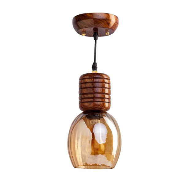 Green House Handmade Sheesham Wood Hanging Pendant Ceiling Jhumar | Home Decor Lighting | E27 Bulb Holder(Bulb not Included) | Lustre Glass | Living Room, Dining Room, Bedroom, Hallway - Image 3