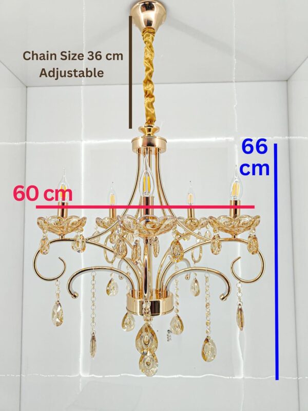 swanart 𝓛𝓪 𝓑𝓮𝓵𝓵𝓮𝔃𝔃𝓪 K9 Crystal Chandelier, 5-Light Gold Ceiling Light Fixture with E14 LED Filament Bulbs, Adjustable Chain, Elegant Crystal Lighting for Dining Room, Living Room, Bedroom - Image 3