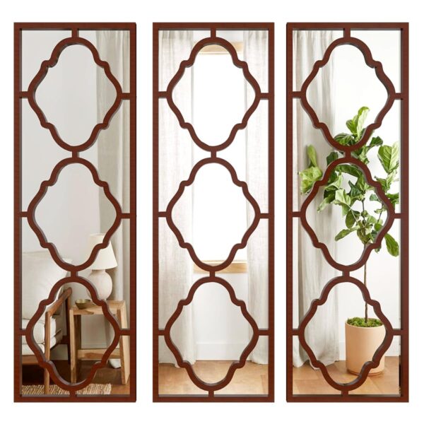 MKH KRAFTS- Wooden Decorative Mirror Wall Panel, Set Of 3 Wall Decor, Beautiful Square Shape Hand Carved Wall Hanging Panel Wall Art Decor Inch Brown 23x12 Inch - Image 4