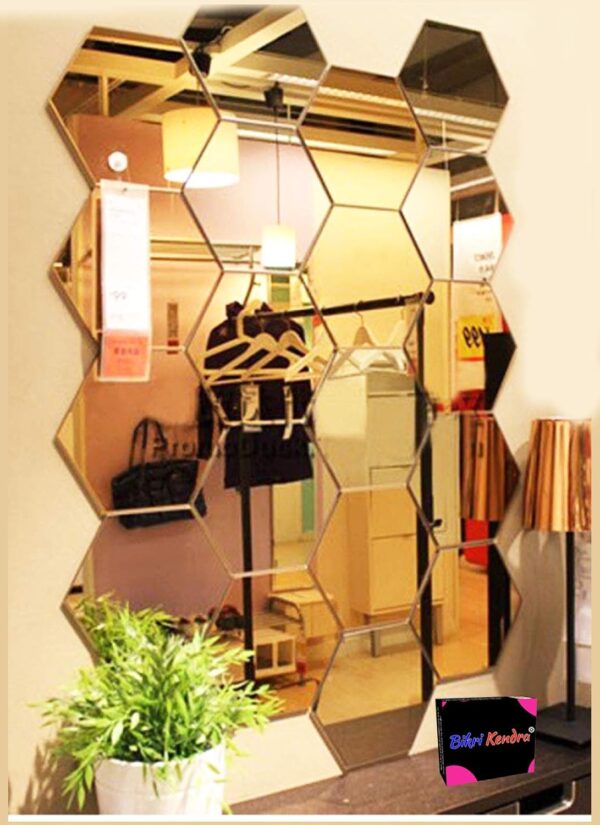 Bikri Kendra - Hexagon 20 Golden mirror stickers for wall, hexagon mirror wall stickers, acrylic mirror sticker, hexagonal mirror wall sticker, wall mirror stickers,wall stickers for hall room, (Gold) - Image 2