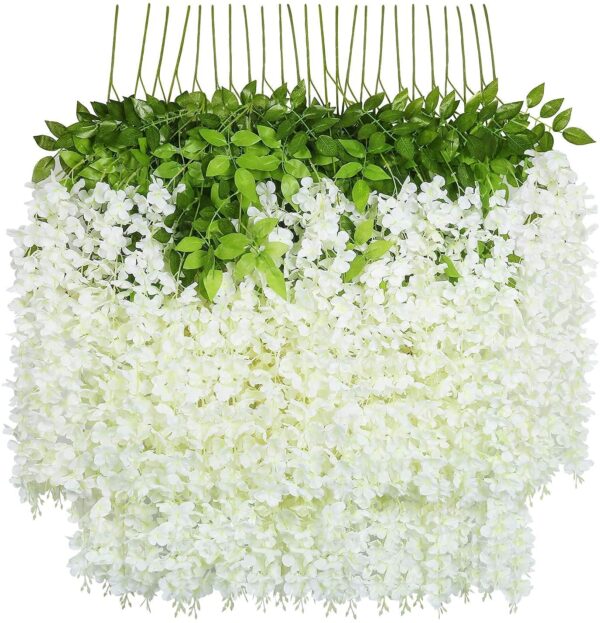 Tia Crafts Polyester Artificial Hanging Flowers For Ceiling Balcony|White Wisteria Vine|Home Party Decor Garden Outdoor Greenery Office Wall Decoration|Waterproof Washable 45 Pack Of 6(White,6) - Image 2