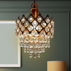 Decorativehut Exotic Crystal Chandelier for Home Decoration | Jhumar for Home Decoration | Diwali Decoration Lights | Jhoomer for Living Room | Standard, Golden (Bulb Included) - Image 2