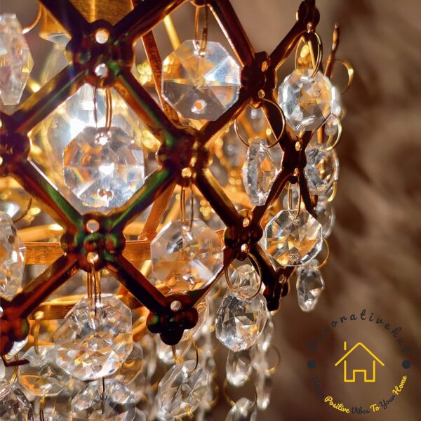 Decorativehut Exotic Crystal Chandelier for Home Decoration | Jhumar for Home Decoration | Diwali Decoration Lights | Jhoomer for Living Room | Standard, Golden (Bulb Included) - Image 4