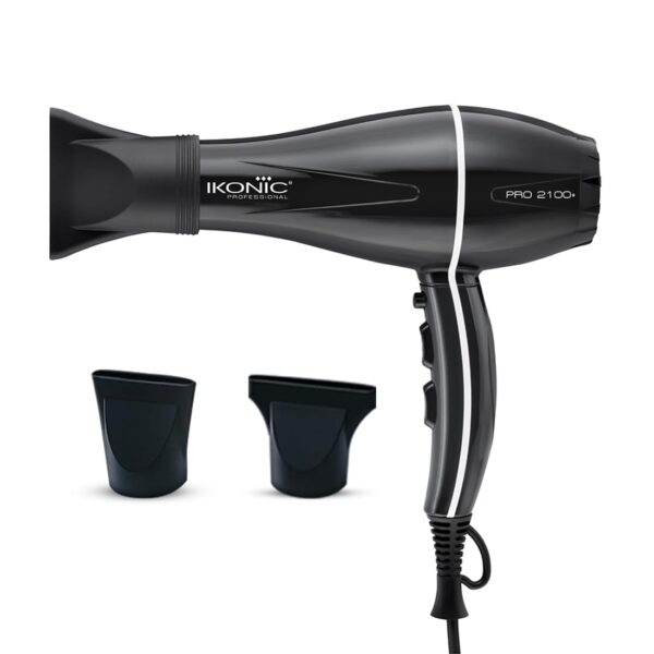 Ikonic Pro 2100+ Hair Dryer 2000W, Black, 3 heat and 2 speed settings, Cool Shot, Low Noise Function Interchangeable Nozzles, Professional Styling, For Women and Men, All Hair Type - Image 2