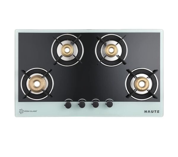 Haute Kitchen Haute Evoque Series 2.0 X Sabaf Black&White 4 Burner Manual Ignition Glass Gas Stove |8MM Atom Glass || Door Step Service | 5 years warranty on Burner, Glass, Valves By Haute Home - Image 2