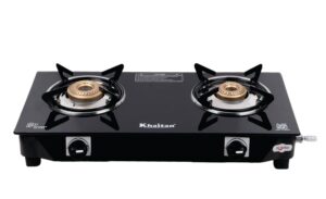 Khaitan 2 Burner Nano Black Premium Toughened Glass | LPG Cooktop I Manual Ignition Stove| Ergonomic Knob | with 1 Year Warranty | Pan India Service | LP Gas Stove | ISI Approved (Black) (2 Burner) - Image 2