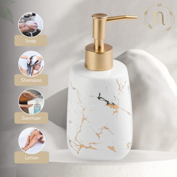 Nestasia 350ml Ceramic Liquid Soap Dispenser with Pump | Marble Finish Durable Handwash Dispenser for Bathroom & Kitchen | Elegant Bathroom Accessories (White) - Image 7