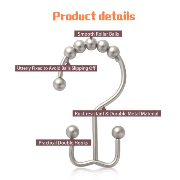 12Pcs Shower Curtain Rings Metal Shower Curtain Hooks, Shower Curtain Rings Rust Proof Stainless Steel Shower Rings for Curtain,Shower Hooks for Shower Curtain Bathroom Curtain Hooks Hangers. (12) - Image 6