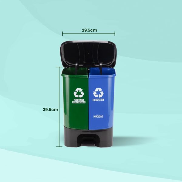 Nayasa Plastic 2 In 1 Dustbin Big | 33 Liter | Wet & Dry Pedal Dustbin | With Lid and Detachable Bin | Green & Blue - Image 6