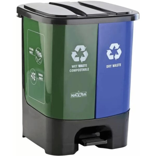 Nayasa Plastic 2 In 1 Dustbin Big | 33 Liter | Wet & Dry Pedal Dustbin | With Lid and Detachable Bin | Green & Blue - Image 2