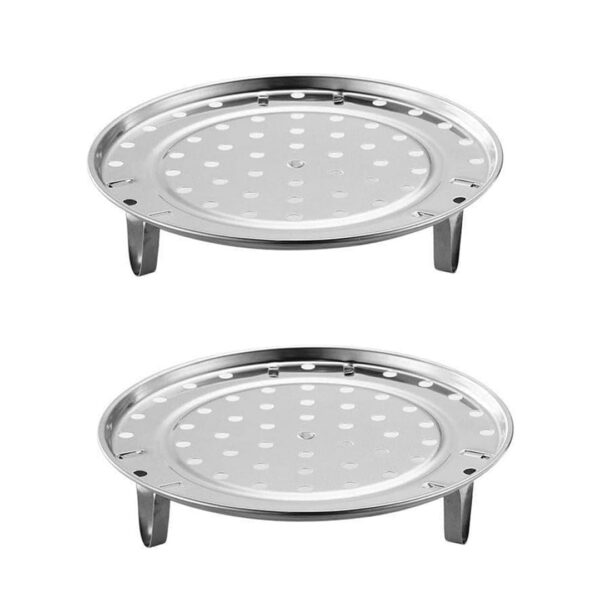 Alark 2 PCS Round Stainless Steel Steamer Rack 7 Inch Steaming Tray Pressure Cooker Cooking Toast Bread Salad Tray Rack 3 Removable Stand For V- Shaped Kitchen Stock Pot Steaming [ 22x22x6 CM ] - Image 2