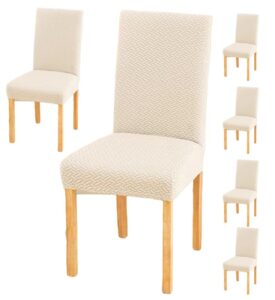 Styleys Elastic Chair Cover Stretch Removable Washable Short Jacquard Dining Chair Cover Protector Seat Slipcover (Pack of 6, Ivory, JCMC7) - Image 2
