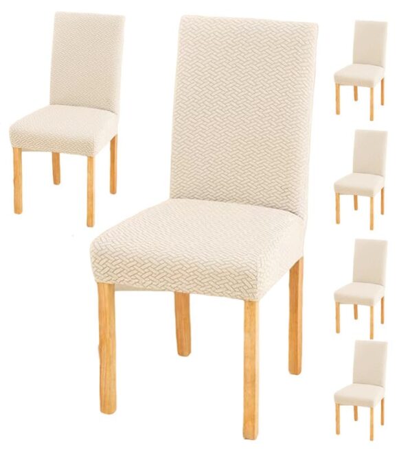 Styleys Elastic Chair Cover Stretch Removable Washable Short Jacquard Dining Chair Cover Protector Seat Slipcover (Pack of 6, Ivory, JCMC7) - Image 2