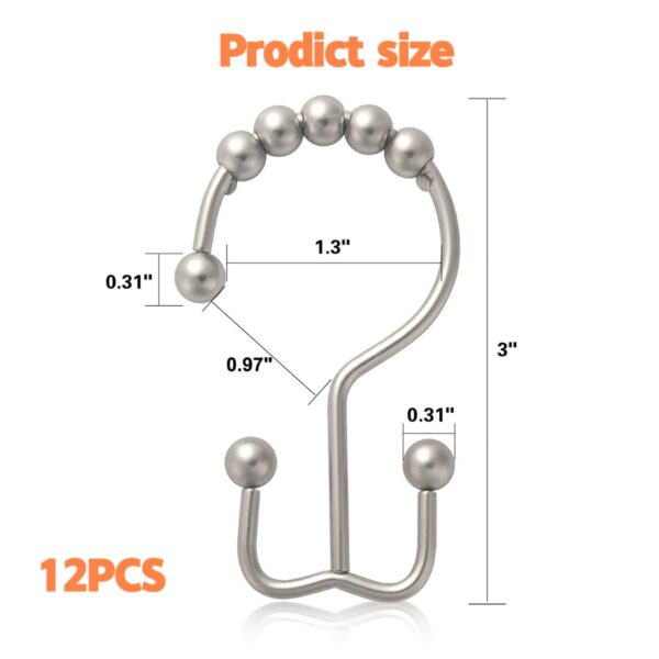 12Pcs Shower Curtain Rings Metal Shower Curtain Hooks, Shower Curtain Rings Rust Proof Stainless Steel Shower Rings for Curtain,Shower Hooks for Shower Curtain Bathroom Curtain Hooks Hangers. (12) - Image 7