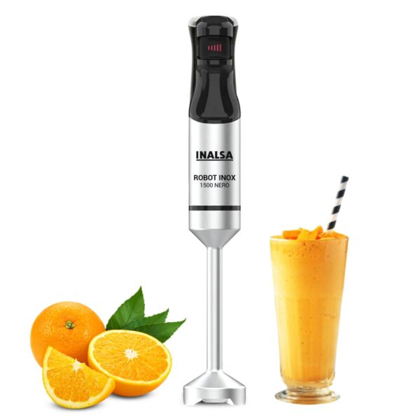 INALSA Hand Blender 1500Watts|Silent DC Copper Motor|Variable Speed with Stepless Technology|4 Attachments|Anti-Splash Technology| Detachable Stainless Steel Stem-Robot INOX 1500 Nero - Image 2