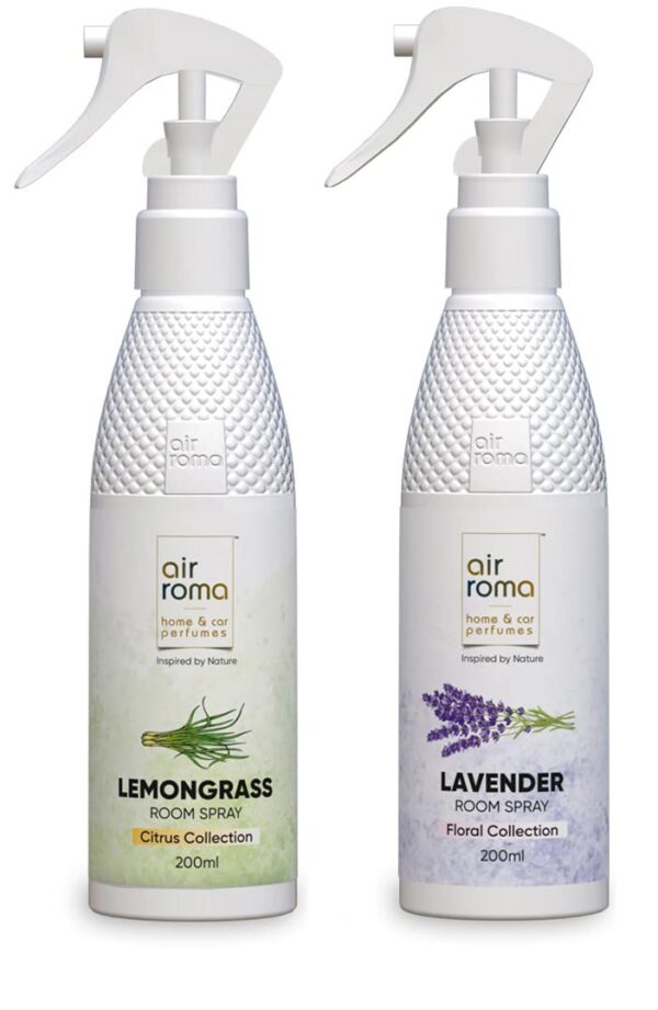 AIR-ROMA Lemon Grass & Lavender Air Fresheners Sprays (Pack of 2 x 200 ml each) | For Home, Office, Hotel Room & Bathrooms | Long-lasting Odor Eliminator - Image 2