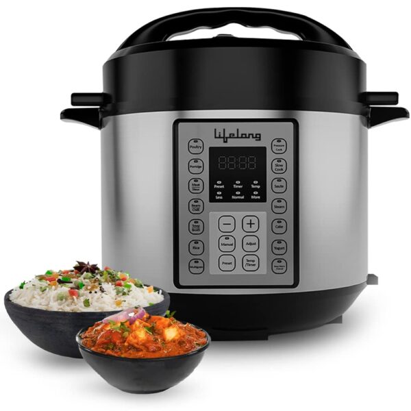 Lifelong Aluminium 5L Electric Steam Pressure Cooker - Slow Cook Method Preserving Nutrients - For All Steam Cooked Food Rice, Added Functions Yogurt, Sautã© & Warm & 9 Presets, 5 Liters, Black - Image 2