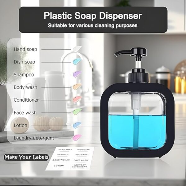 SR 1 pcs Multipurpose Liquid Soap Refillable Plastic Dispenser Hand Wash, Dish Wash, Shampoo, Conditioner, Shower Gel Lotion for Bathroom and Kitchen 300ml (Pack of 1) (Black) - Image 4