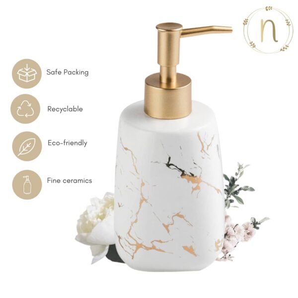 Nestasia 350ml Ceramic Liquid Soap Dispenser with Pump | Marble Finish Durable Handwash Dispenser for Bathroom & Kitchen | Elegant Bathroom Accessories (White) - Image 5