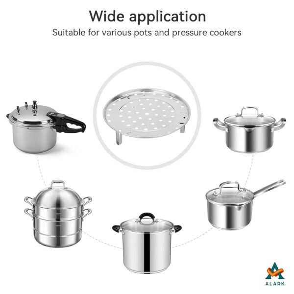 Alark 2 PCS Round Stainless Steel Steamer Rack 7 Inch Steaming Tray Pressure Cooker Cooking Toast Bread Salad Tray Rack 3 Removable Stand For V- Shaped Kitchen Stock Pot Steaming [ 22x22x6 CM ] - Image 7