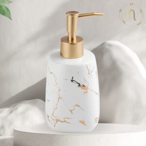 Nestasia 350ml Ceramic Liquid Soap Dispenser with Pump | Marble Finish Durable Handwash Dispenser for Bathroom & Kitchen | Elegant Bathroom Accessories (White) - Image 3