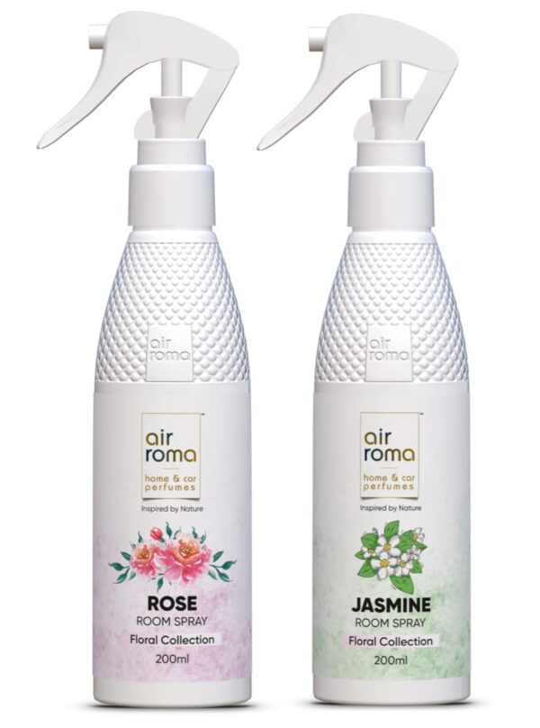 AIR-ROMA Combo of 2 Air Freshener Spray, Fragrance- Rose Original & Jasmine Flower (400ml) - Image 2