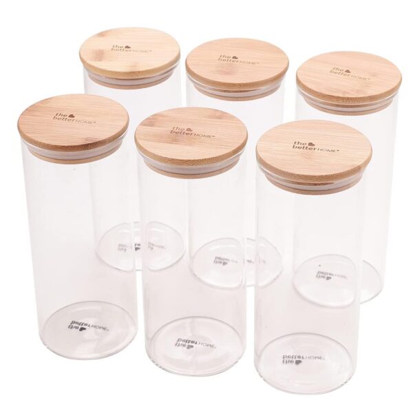 The Better Home Borosilicate Glass Jars with Bamboo Lid I 1000ml Each-Pack of 6 | Transparent Airtight Borosilicate Kitchen Containers Set | Glass Jars for Cookies Snacks Pulses Dry Fruits Nuts | - Image 8