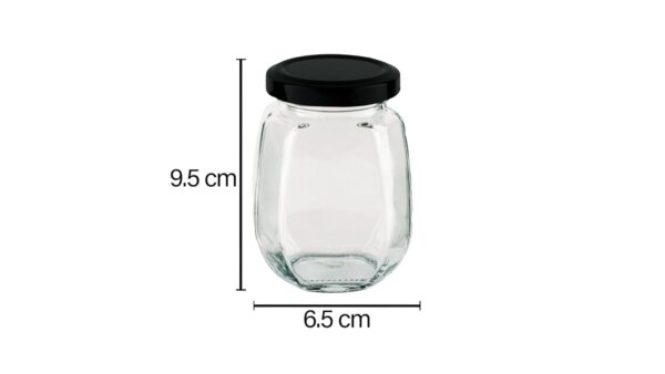 Croco Crown Shape Glass Jars With Airtight Snug Seal Container Set For Kitchen And Rustproof Metal Lid, Spice & Honey Glass Jars (250Ml) (6), Black - Image 3