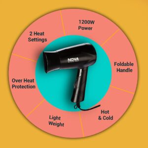 Nova NHP 8100 Silky Shine 1200 Watts Hot and Cold Foldable Hair Dryer- Black - Image 3