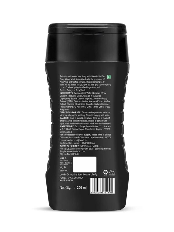 Beardo De-Tan Body Wash for Men, 200ml | Tan Removal and Caffeine Body Wash | Detan With Coffee & Aloe Extracts | For Body & Face | Refreshing Fragrance - Image 8