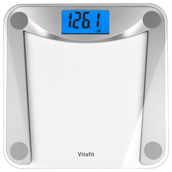 Vitafit Digital Body Weight Bathroom Scale Weighing Scale with Step-On Technology,Extra Large Blue Backlit Display, 400 Pounds,Clear Glass - Image 2