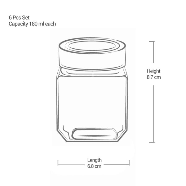 Treo By Milton Cube Storage Glass Jar, Set of 6, 180 ml Each, Transparent, BPA Free, Storage Jar, Kitchen Organizer Modular, Multipurpose Cookies Jar - Image 3