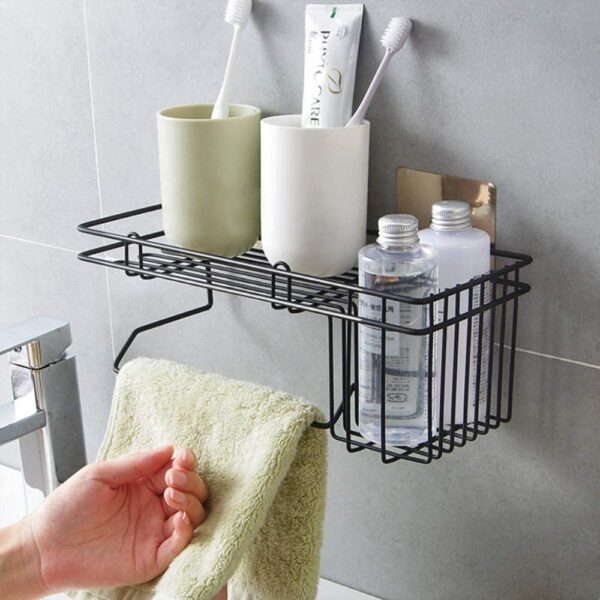 DRUDRAYA Stainless Steel Bathroom Shower Caddy, Bathroom Shelf Wall Hanging Storage Organizer Kitchen Rack With Shampoo, Soap Holder And Towel Rack Hanger (D105), Multi-Coloured - Image 3