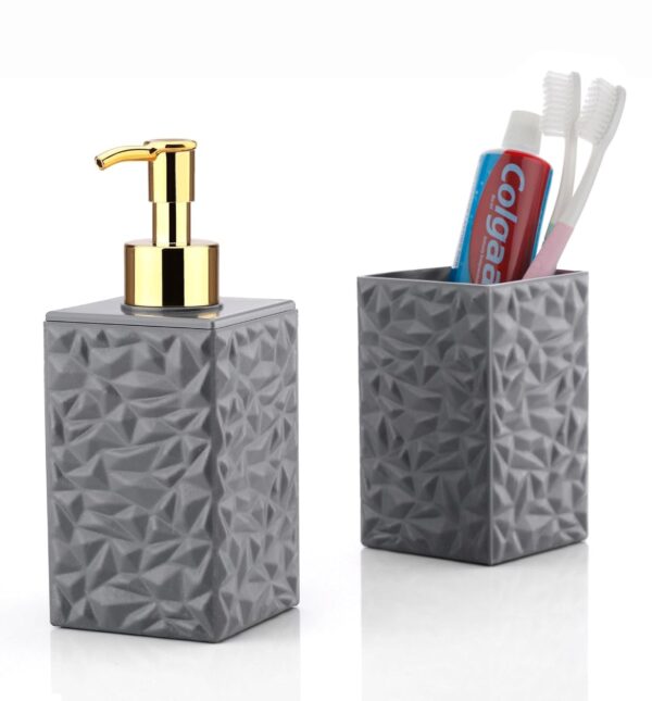 AROSSIM Stylish Plastic Soap Dispenser with Toothbrush Holder - Modern Bathroom Soap Dispenser Set, Handwash Bottle & Organizer, Perfect for Toothpaste, Brushes & Liquid Soap Storage (Grey) - Image 2