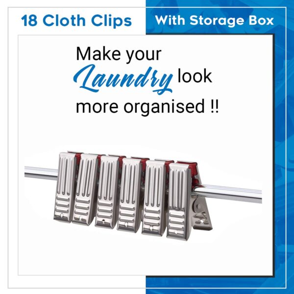 SYNERGY - Heavy Duty Rust Free Stainless Steel Cloth Clips/Cloth Peg/Cloth Drying Pins/Pegs for Hanger/Rods/Ropes/Drying Clothes (18 Clips with Box) (SY-CC1) - Image 3