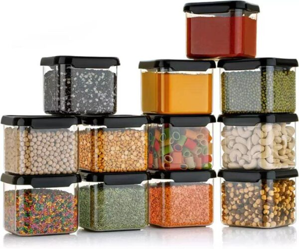 Folinstall Unbreakable Pack Of 6 Air Tight Square Plastic Containers Set For Kitchen Storage, Kitchen Container, Storage/Container Sets, Plastic Container, Air-Tight Design (500 Ml) (6), Black - Image 3