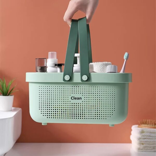 Green Shower Caddy Basket Plastic Storage Basket with Handles Storage Bins Shower Storage Organizer for Bathroom, College Dorm, Kitchen, Bedroom, Gym - Image 4