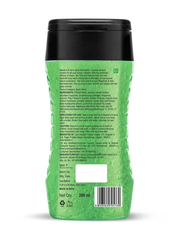 Beardo Body Acne Clear Body Wash for Men 200 ml | With Neem, Tea Tree and Salicylic Acid | Clean Clear Skin | For Body Acne and Skin Purification | B-acne - Image 10