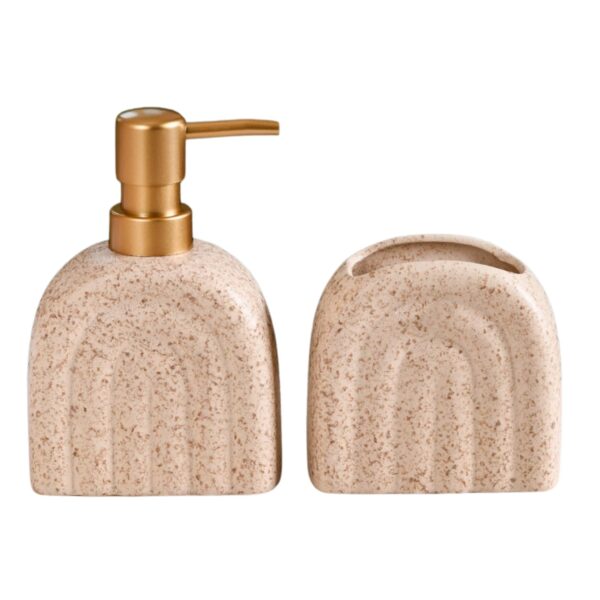 Nestasia Ceramic Textured Arched Bathroom Accessories Set of 2 - Elegant Soap Dispenser & Toothbrush Holder | Luxury Home Gift - Image 8