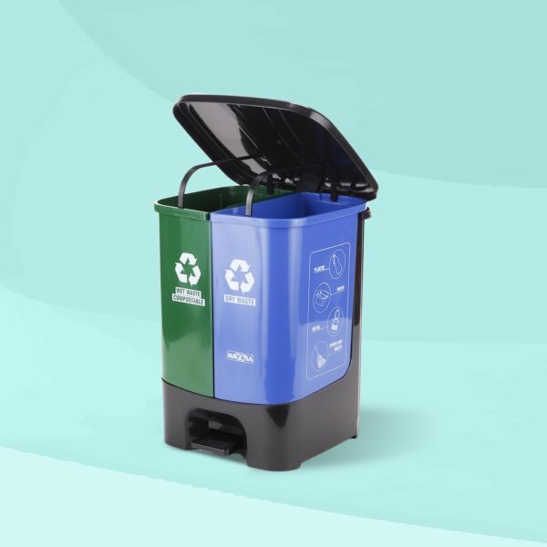 Nayasa Plastic 2 In 1 Dustbin Big | 33 Liter | Wet & Dry Pedal Dustbin | With Lid and Detachable Bin | Green & Blue - Image 3