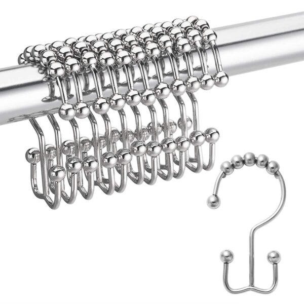 12Pcs Shower Curtain Rings Metal Shower Curtain Hooks, Shower Curtain Rings Rust Proof Stainless Steel Shower Rings for Curtain,Shower Hooks for Shower Curtain Bathroom Curtain Hooks Hangers. (12) - Image 2