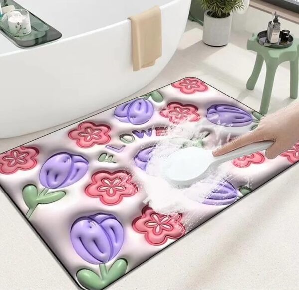 ARURA (LABEL) Non Slip Bath Mat 3D Flower Bathroom Rugs Quick-Drying Bathroom Mats Soft Absorbent Floor Mat Rubber Bathmat – 40 * 60 cm (Style-2) - Image 6