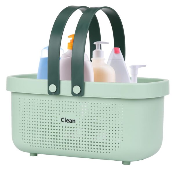 Green Shower Caddy Basket Plastic Storage Basket with Handles Storage Bins Shower Storage Organizer for Bathroom, College Dorm, Kitchen, Bedroom, Gym - Image 2