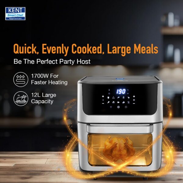 KENT Digital Air Fryer Oven 12L | 1800W | 360° Rapid Heat Circulation | 10 Preset Menu | Bake, Grill & Roast | Digital Display & Touch Control Panel | Dehydration & Rotisserie Function | Black - Image 5