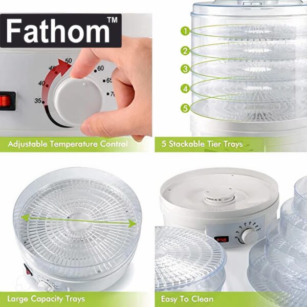 Fathom® Food Dehydrator Machine Dehydrate Beef Jerky Meat Mushrooms Fruits & Vegetables Great For At High-Heat Circulation Home Use for Kitchen Dehydration Food Dryer Machine with 5 Stackable Trays - Image 8