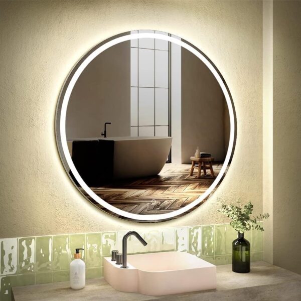 LUPPRA Glass Round 24X24 Inch Wall-Mounted LED Mirror with Smart Sensor and 3-Color Light (Warm, White, Natural) | Mirror Light, Wash Basin Wall Mirror, Fancy Washbasin Mirror,Smart LED Design - Image 2