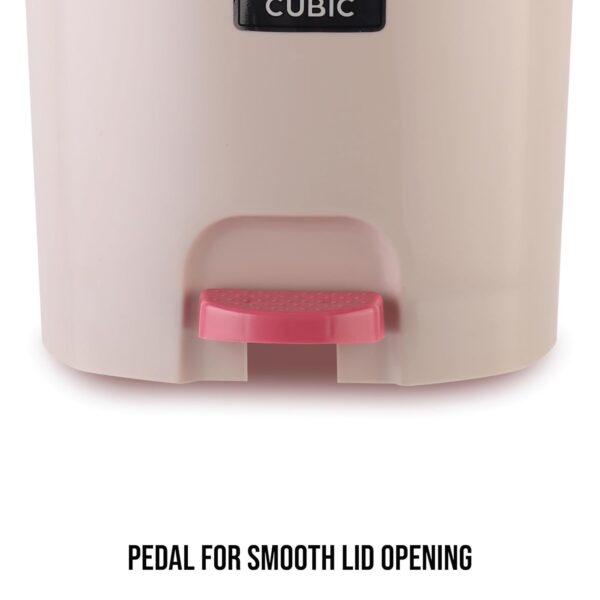 CELLO Cubic Plastic Pedal Dustbin Small Size | Trash Can Garbage Waste Bin with Lid & Handle | Ideal for Home, Kitchen, Office, Bathroom & Washroom | 7 Liters | Pink - Image 4